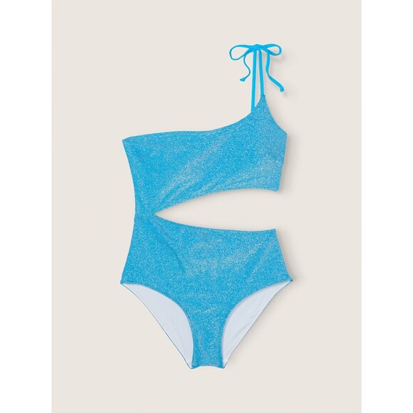 NWT PINK Victoria's Secret XXL Blue Shimmer One Shoulder One Piece Swimsuit - Picture 4 of 9